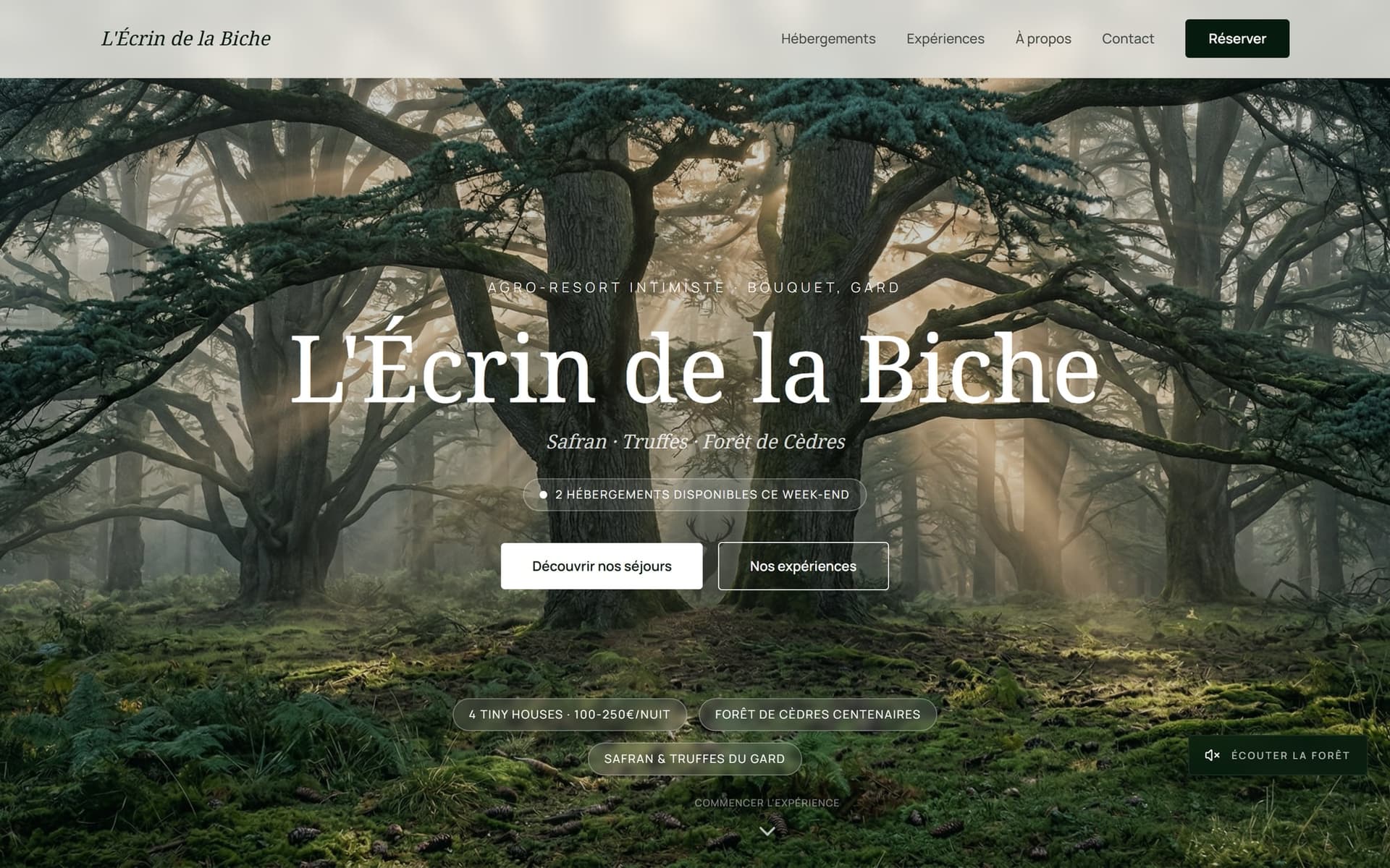 L’Écrin de la Biche : page d’accueil du site (Gîtes & chambres d’hôtes), entreprise fictive