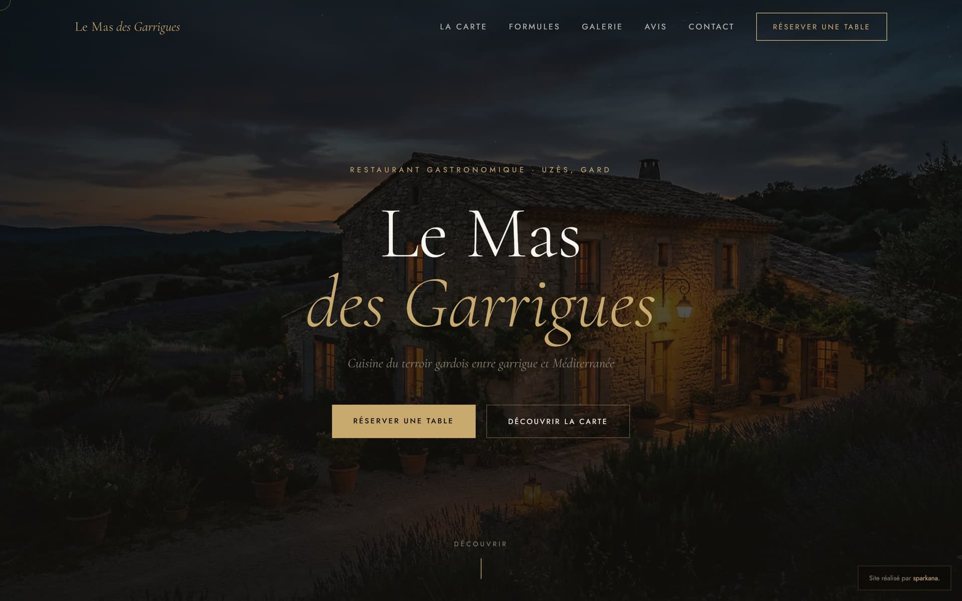 Exemple de site réalisé par Sparkana pour un restaurant en Occitanie