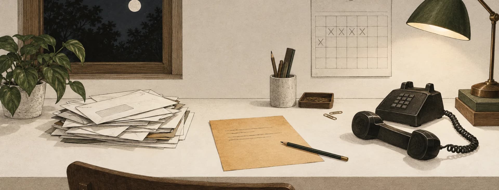 Un bureau d’artisan le dimanche soir : le carnet ouvert, les devis en attente, le téléphone qui a sonné dans le vide